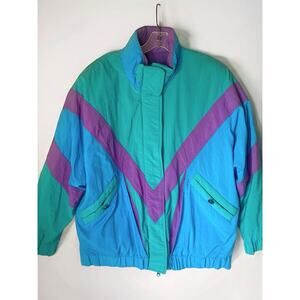 Vintage LIMITS 70s 80s Windbreaker Colorblock Nylon Jacket Women M Retro Sporty